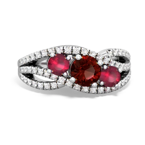 garnet-ruby three stone pave ring