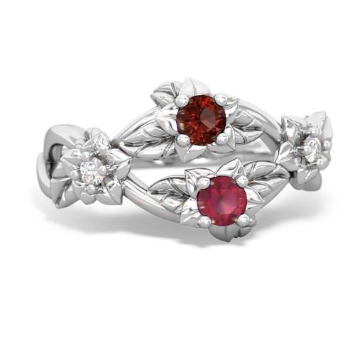 Garnet Genuine Garnet with Genuine Ruby Sparkling Bouquet ring Ring