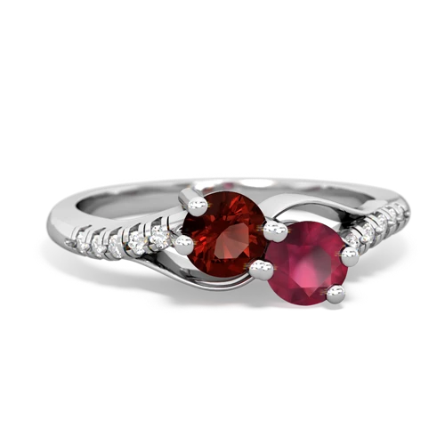 garnet-ruby two stone infinity ring