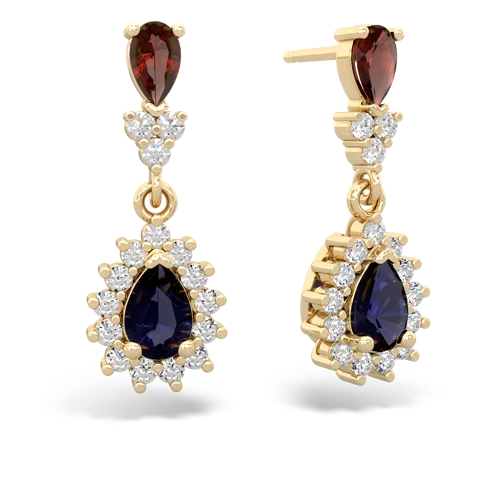 Garnet Genuine Garnet with Genuine Sapphire Halo Pear Dangle earrings Earrings