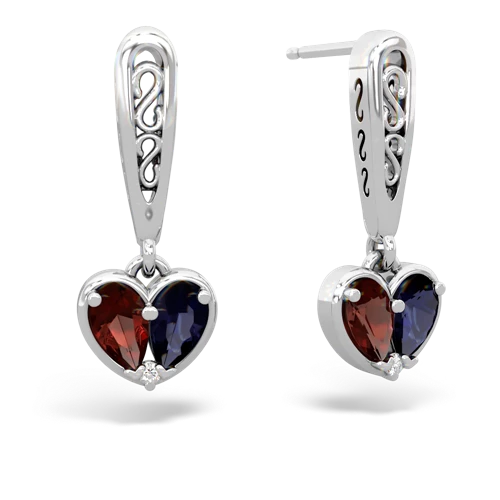 garnet-sapphire filligree earrings