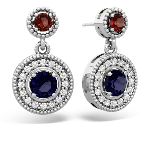Garnet Genuine Garnet with Genuine Sapphire Halo Dangle earrings Earrings