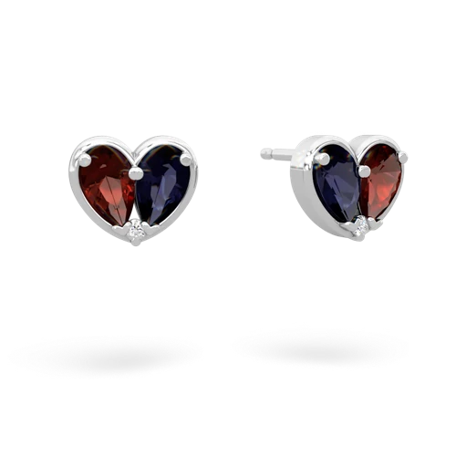 garnet-sapphire one heart earrings