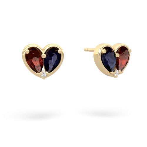 garnet-sapphire one heart earrings