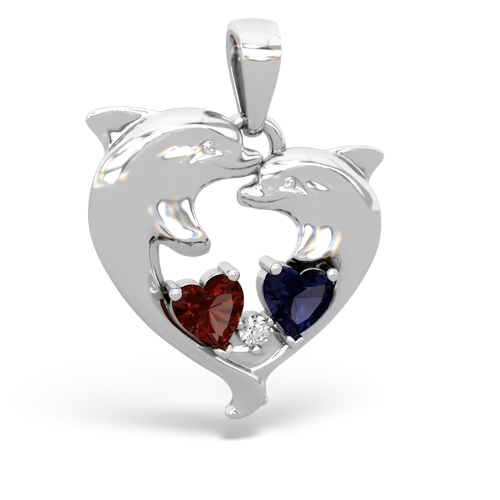 Garnet Genuine Garnet with Genuine Sapphire Dolphin Heart pendant Pendant