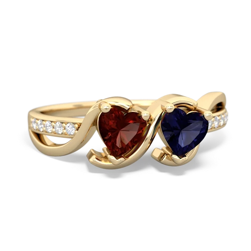 garnet-sapphire double heart ring