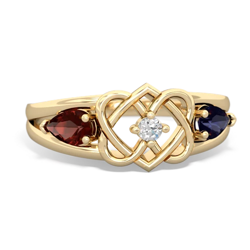 garnet-sapphire double heart ring