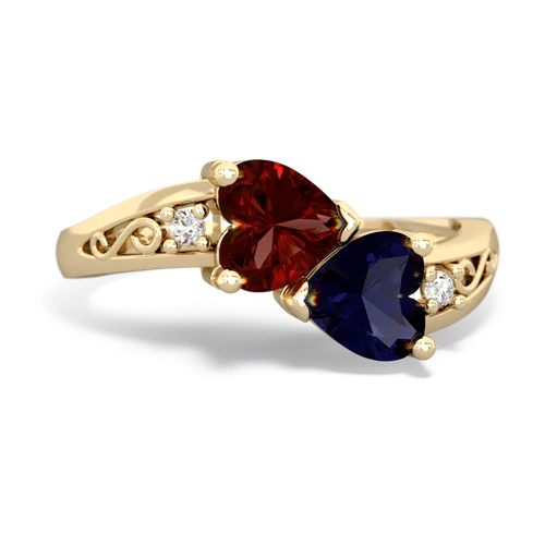 Garnet Genuine Garnet with Genuine Sapphire Snuggling Hearts ring Ring