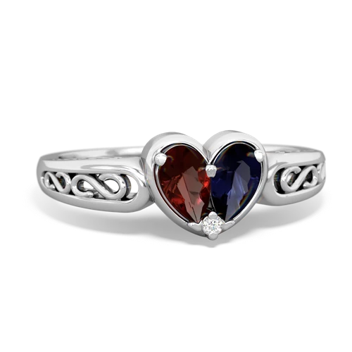 Garnet Genuine Garnet with Genuine Sapphire filligree Heart ring Ring