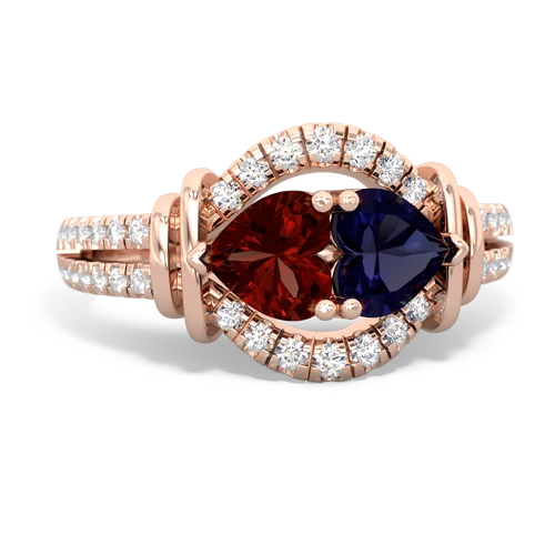 Garnet Genuine Garnet with Genuine Sapphire Art-Deco Keepsake ring Ring
