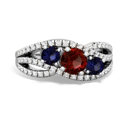 garnet-sapphire three stone pave ring