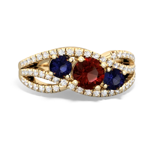 garnet-sapphire three stone pave ring