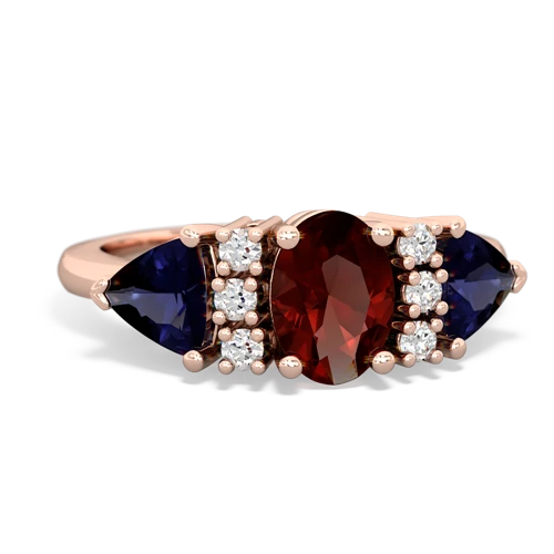 Garnet Genuine Garnet with Genuine Sapphire and  Antique Style Three Stone ring Ring