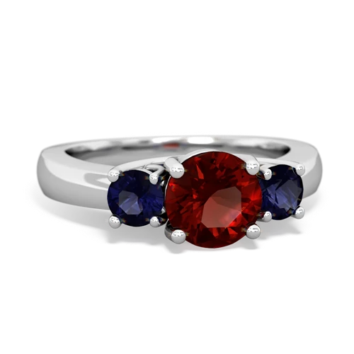 Garnet Genuine Garnet with Genuine Sapphire and  Three Stone Trellis ring Ring