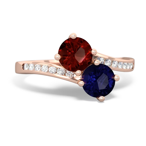 garnet-sapphire two stone channel ring