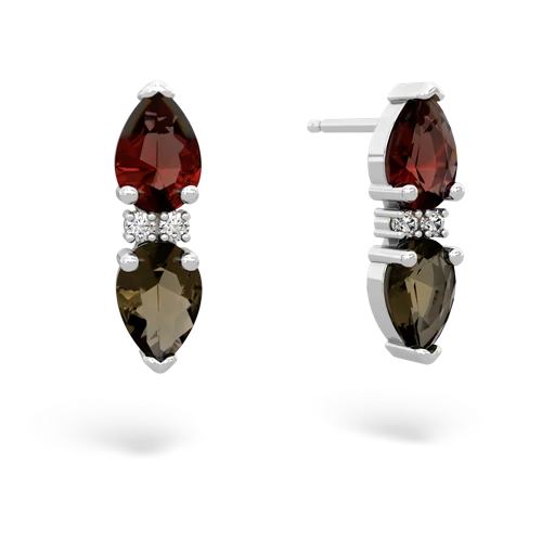 garnet-smoky quartz bowtie earrings