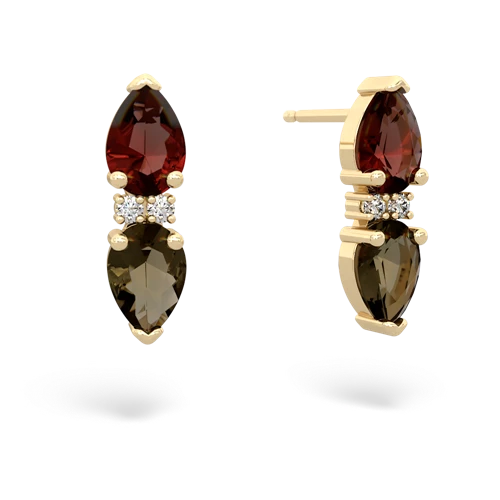 garnet-smoky quartz bowtie earrings