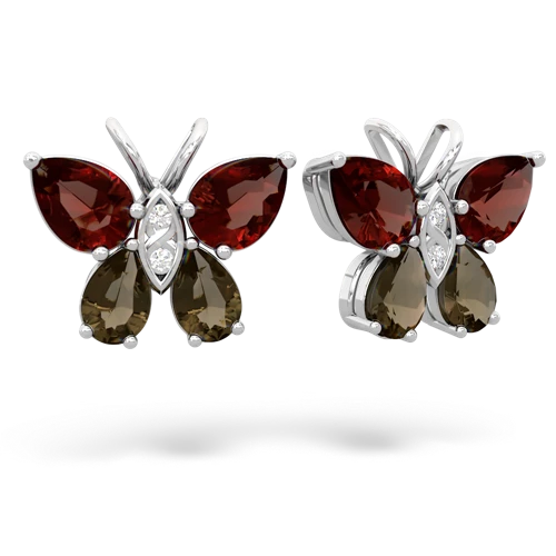 garnet-smoky quartz butterfly earrings