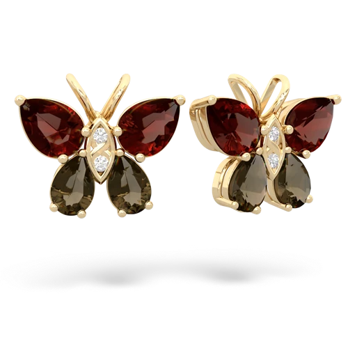 garnet-smoky quartz butterfly earrings
