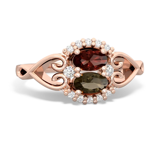 garnet-smoky quartz antique keepsake ring