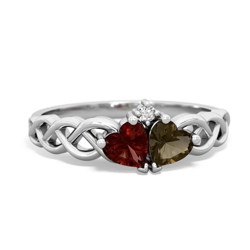 garnet-smoky quartz celtic braid ring