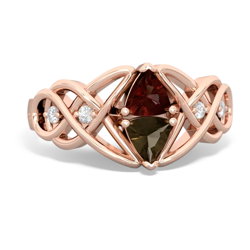 garnet-smoky quartz celtic knot ring