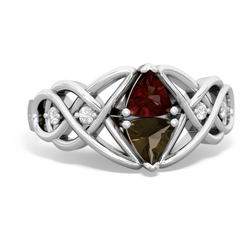 garnet-smoky quartz celtic knot ring