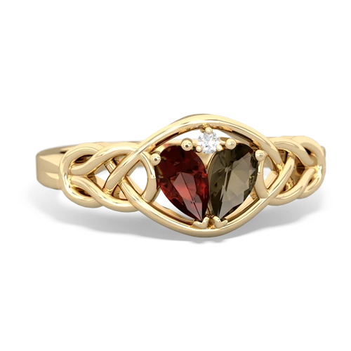 garnet-smoky quartz celtic knot ring