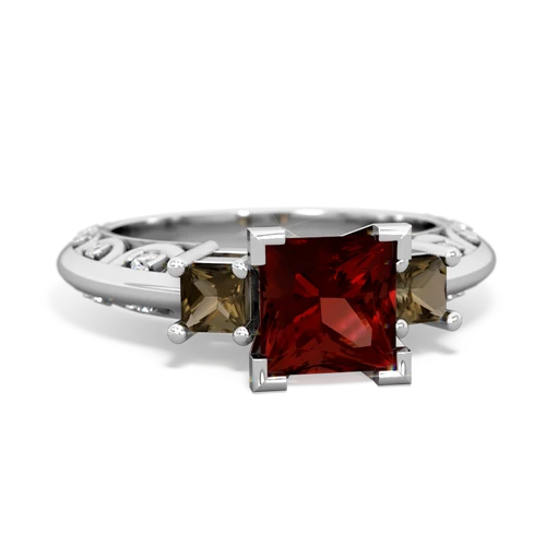 Garnet Genuine Garnet with Genuine Smoky Quartz and Genuine Sapphire Art Deco ring Ring