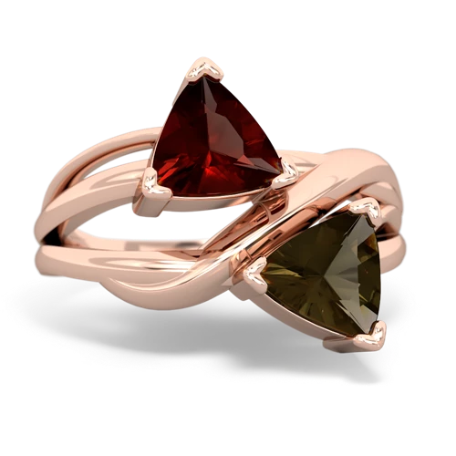 garnet-smoky quartz filligree ring