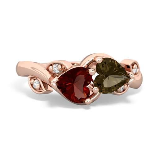 garnet-smoky quartz floral keepsake ring