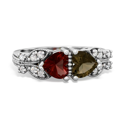 garnet-smoky quartz keepsake butterfly ring