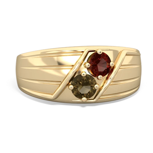 garnet-smoky quartz mens ring