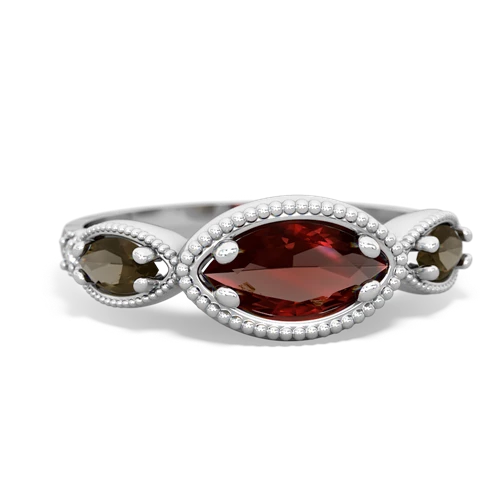 garnet-smoky quartz milgrain marquise ring