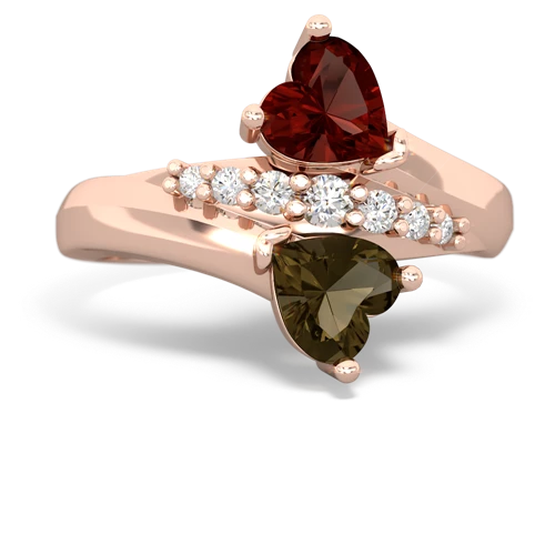garnet-smoky quartz modern ring
