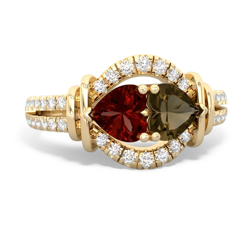 garnet-smoky quartz pave keepsake ring