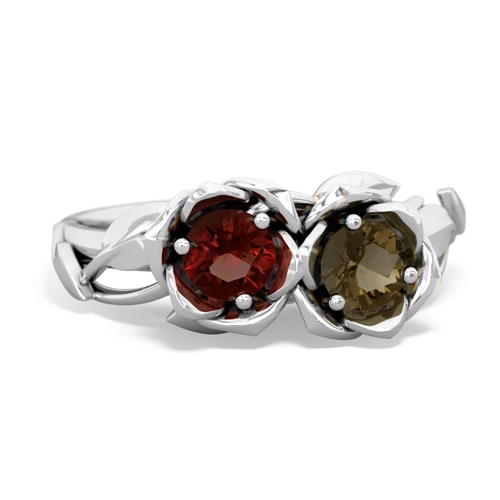 garnet-smoky quartz roses ring