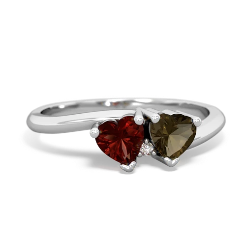 garnet-smoky quartz sweethearts promise ring