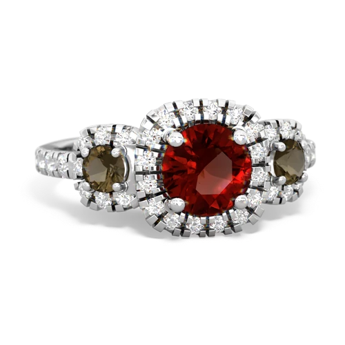 garnet-smoky quartz three stone regal ring