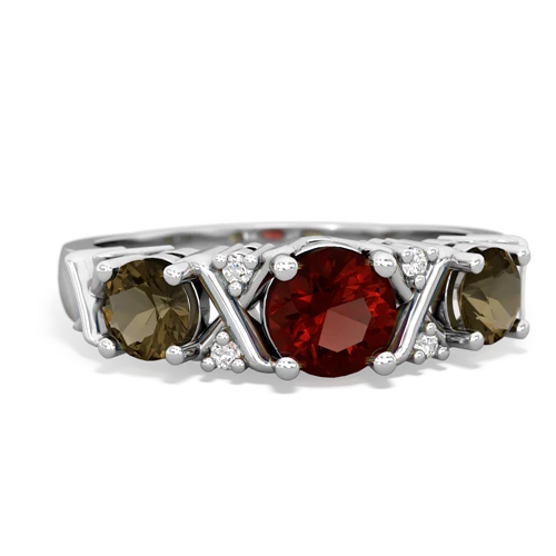 garnet-smoky quartz timeless ring