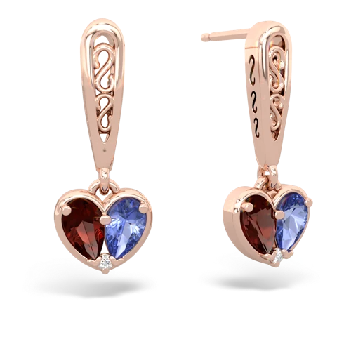 garnet-tanzanite filligree earrings