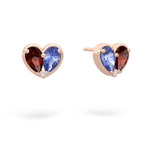 garnet-tanzanite one heart earrings