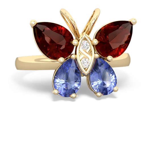 garnet-tanzanite butterfly ring