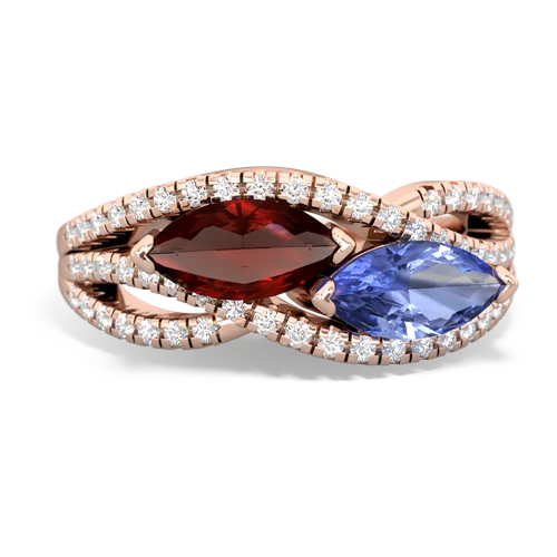 garnet-tanzanite double heart ring