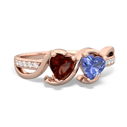 garnet-tanzanite double heart ring