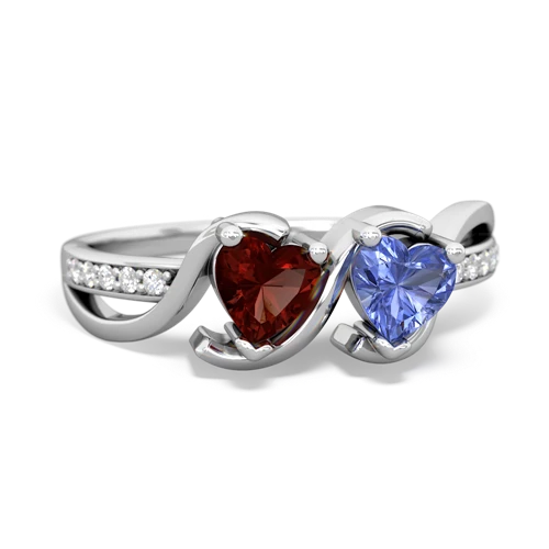 garnet-tanzanite double heart ring