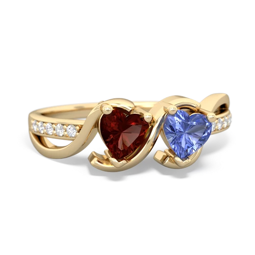 garnet-tanzanite double heart ring