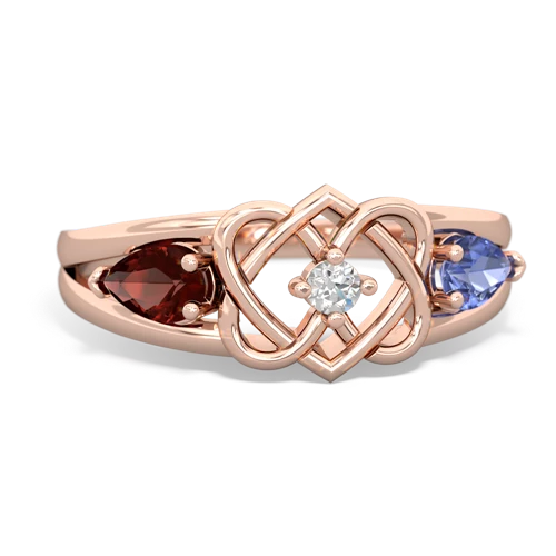 garnet-tanzanite double heart ring