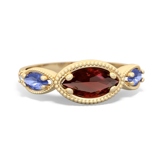 Garnet Genuine Garnet with Genuine Tanzanite and Genuine Garnet Antique Style Keepsake ring Ring