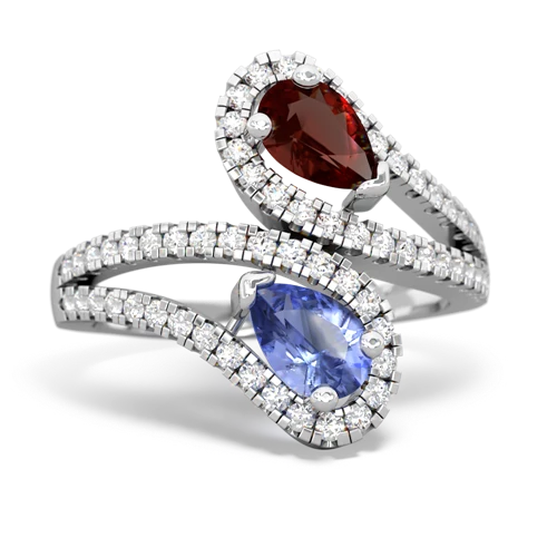 garnet-tanzanite pave swirls ring